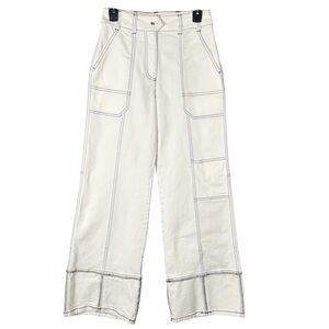 Maeve Anthropologie Wide Leg Jeans Size 0 White Joss Contrast Stitch Baggy